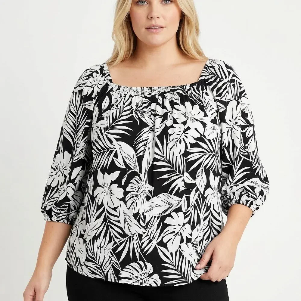 Lane Bryant Rayon Blend Black Graphic Lightweight Top Women Size 26